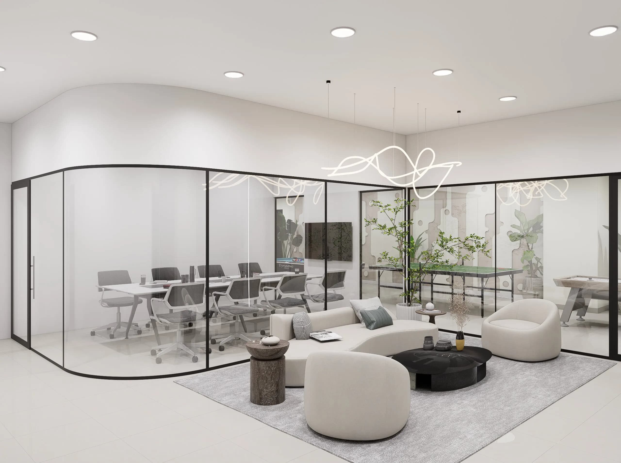 Casual meeting space with comfortable seating